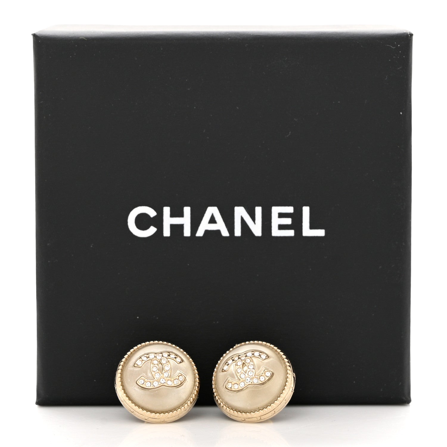 Chanel Resin Crystal Chain CC Round Earrings Gold 5 of 5