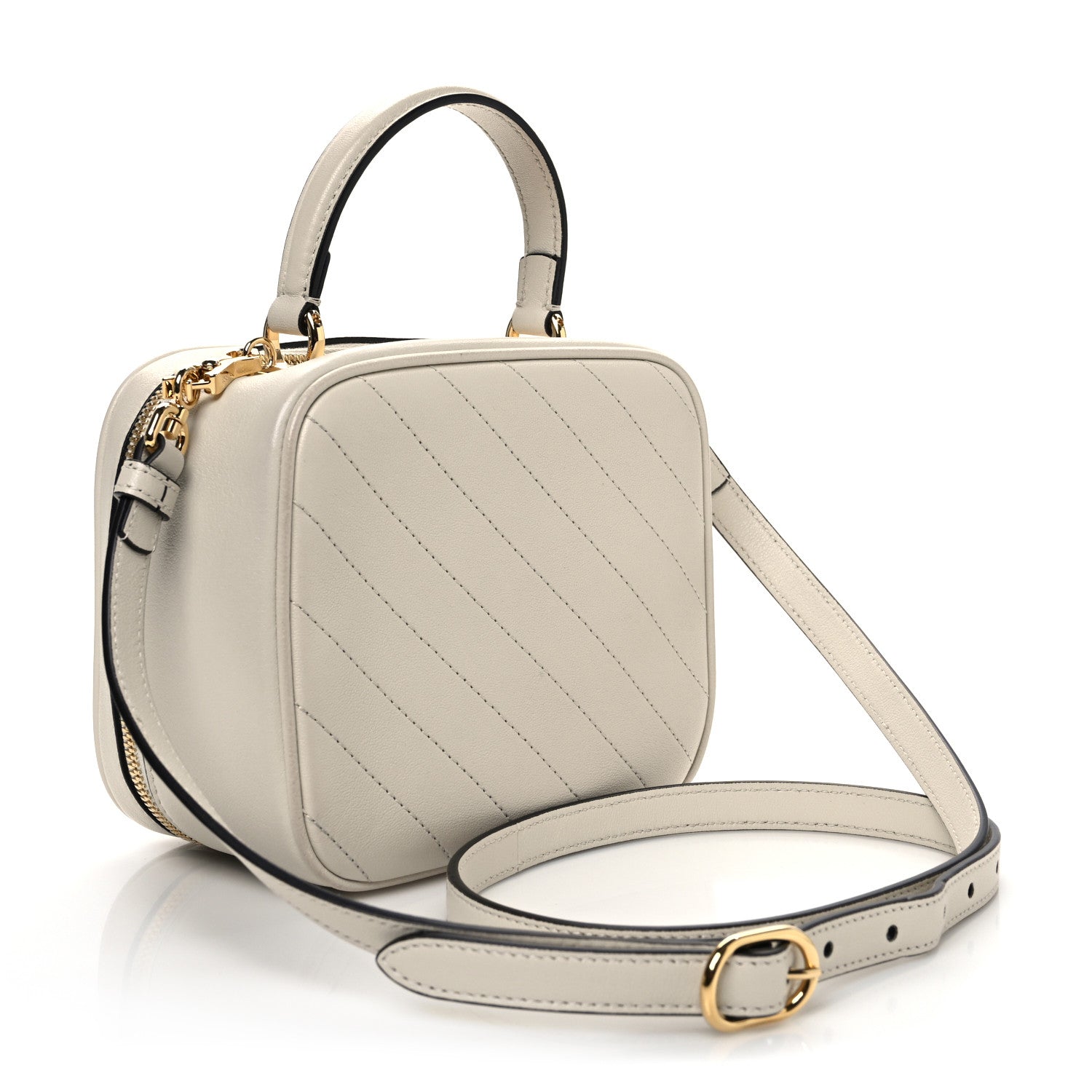 Gucci Sakai Be Green Calfskin Diagonal Stitched Blondie Top Handle Bag Mystic White 3 of 10