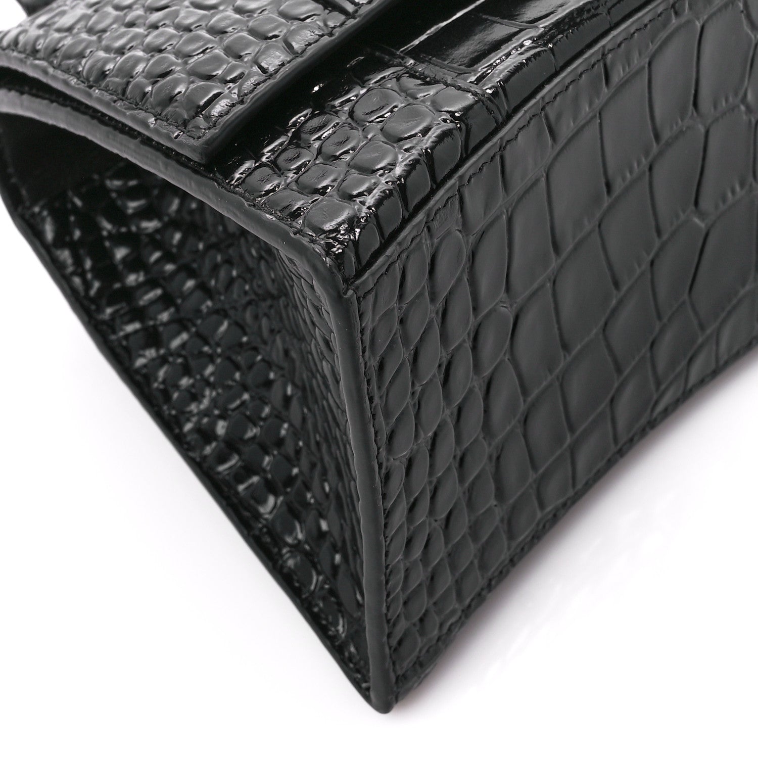 Balenciaga Shiny Calfskin Monochrome Crocodile Embossed Small Hourglass Top Handle Bag Black 10 of 11