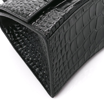 Balenciaga Shiny Calfskin Monochrome Crocodile Embossed Small Hourglass Top Handle Bag Black 10 of 11