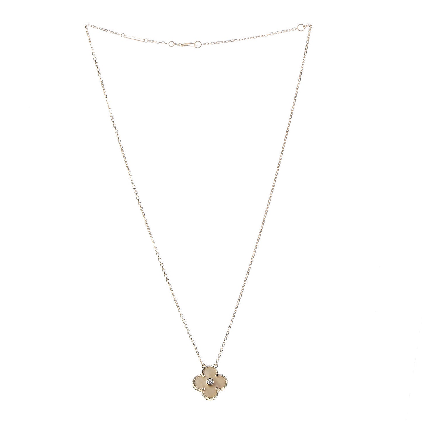 18K Yellow Gold Diamond Yellow Mother of Pearl Vintage Alhambra Pendant Necklace