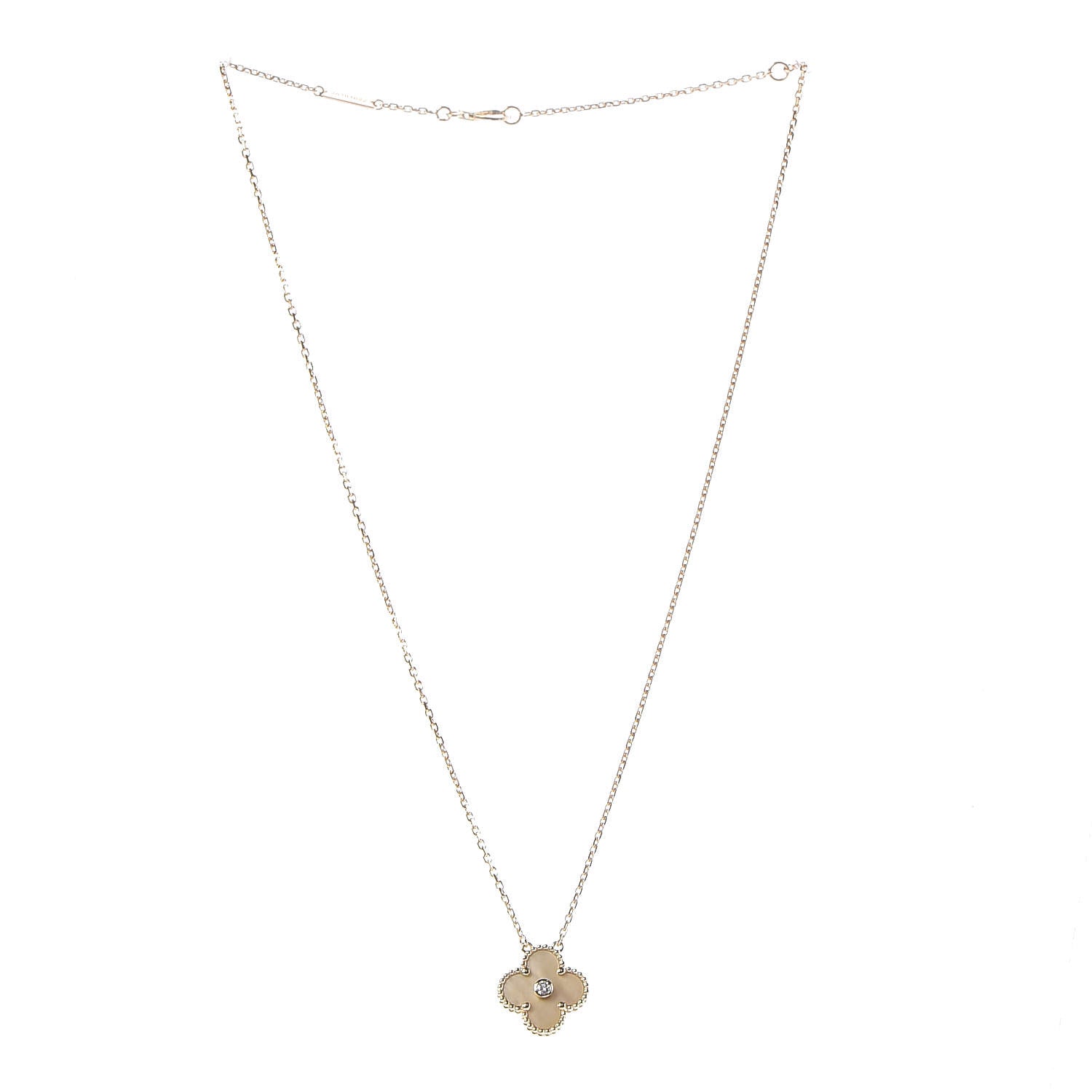 Van Cleef & Arpels 18K Yellow Gold Diamond Yellow Mother of Pearl Vintage Alhambra Pendant Necklace 3 of 6