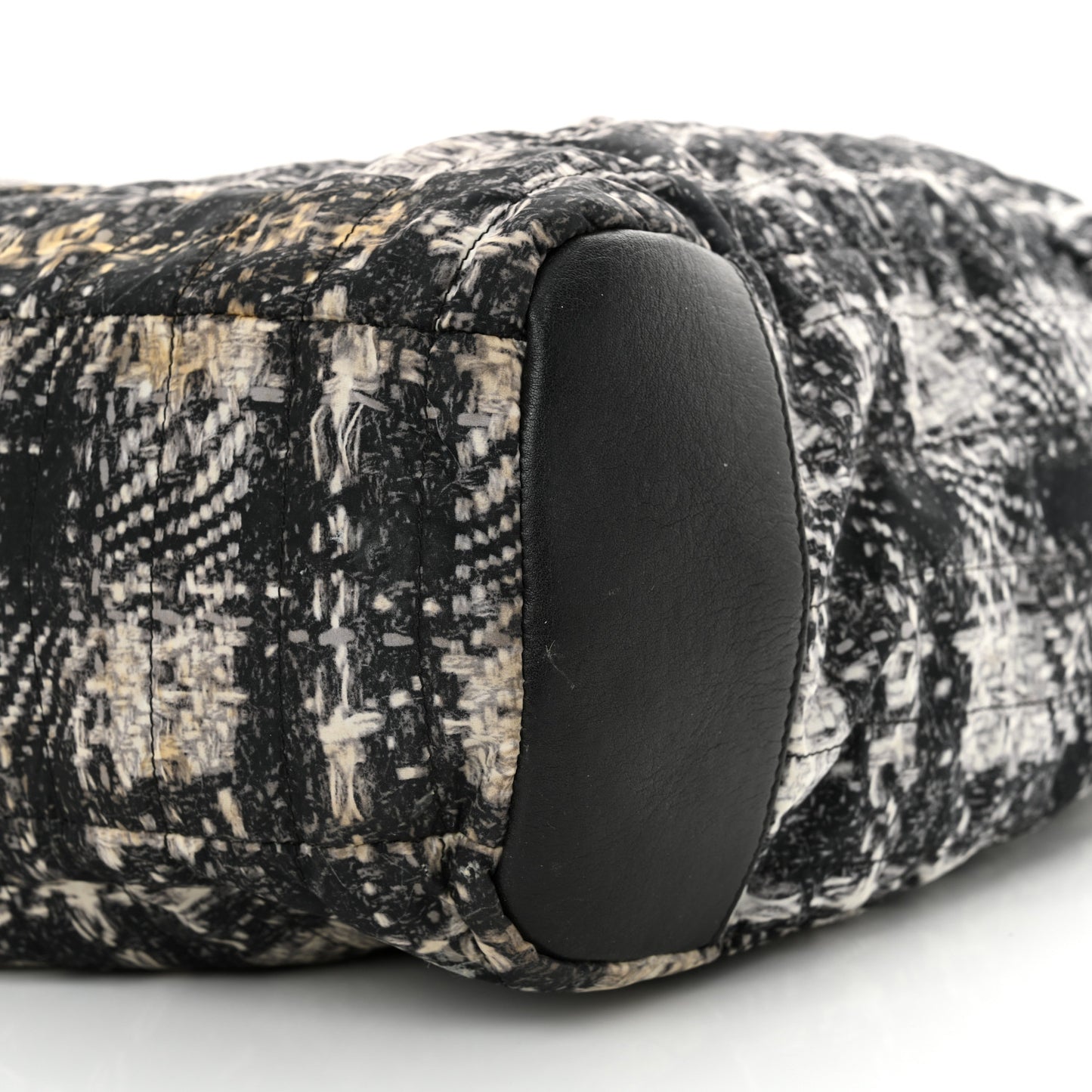 Lambskin Nylon Tweed Printed Tote Black White