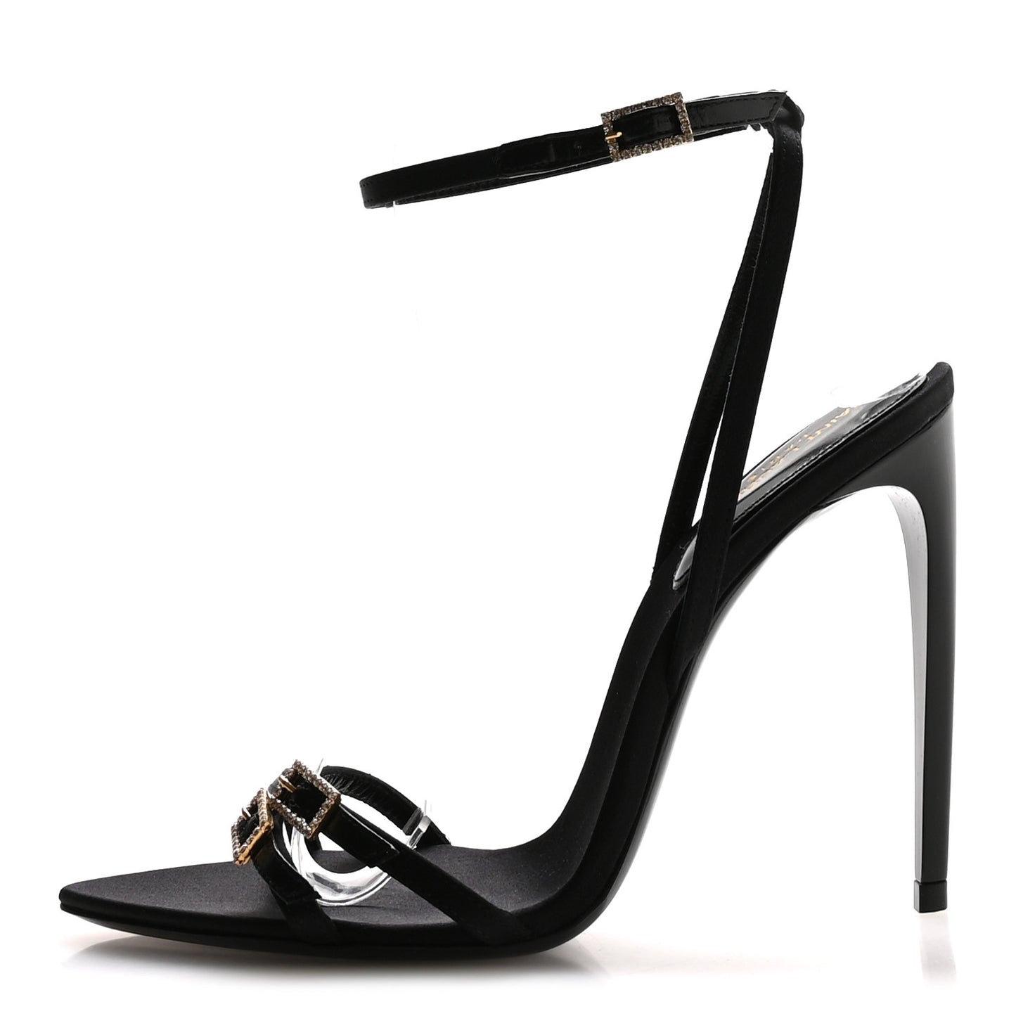 Calfskin Satin Crystal Gippy 110 Sandals 36.5 Black