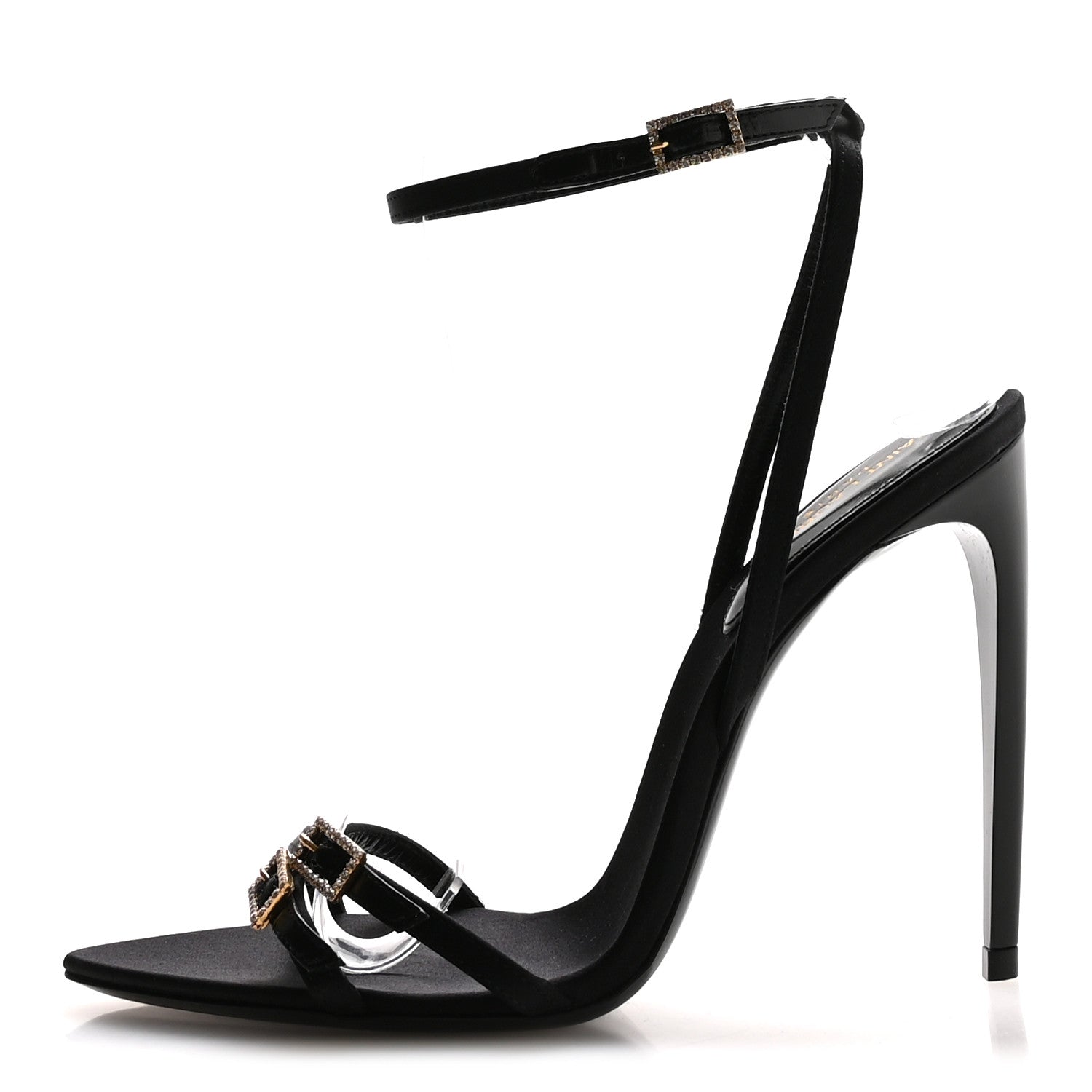 Saint Laurent Calfskin Satin Crystal Gippy 110 Sandals 36.5 Black 1 of 8
