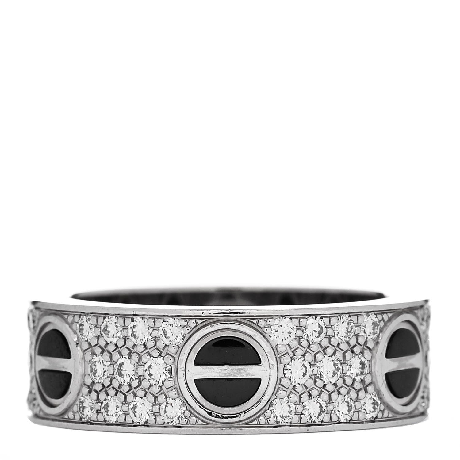 Cartier 18K White Gold Diamond Ceramic LOVE Paved Ring 52 6 1 of 3