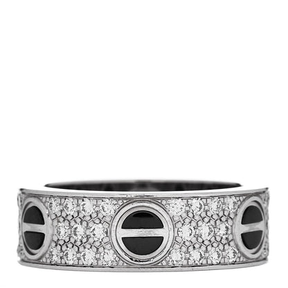Cartier 18K White Gold Diamond Ceramic LOVE Paved Ring 52 6 1 of 3