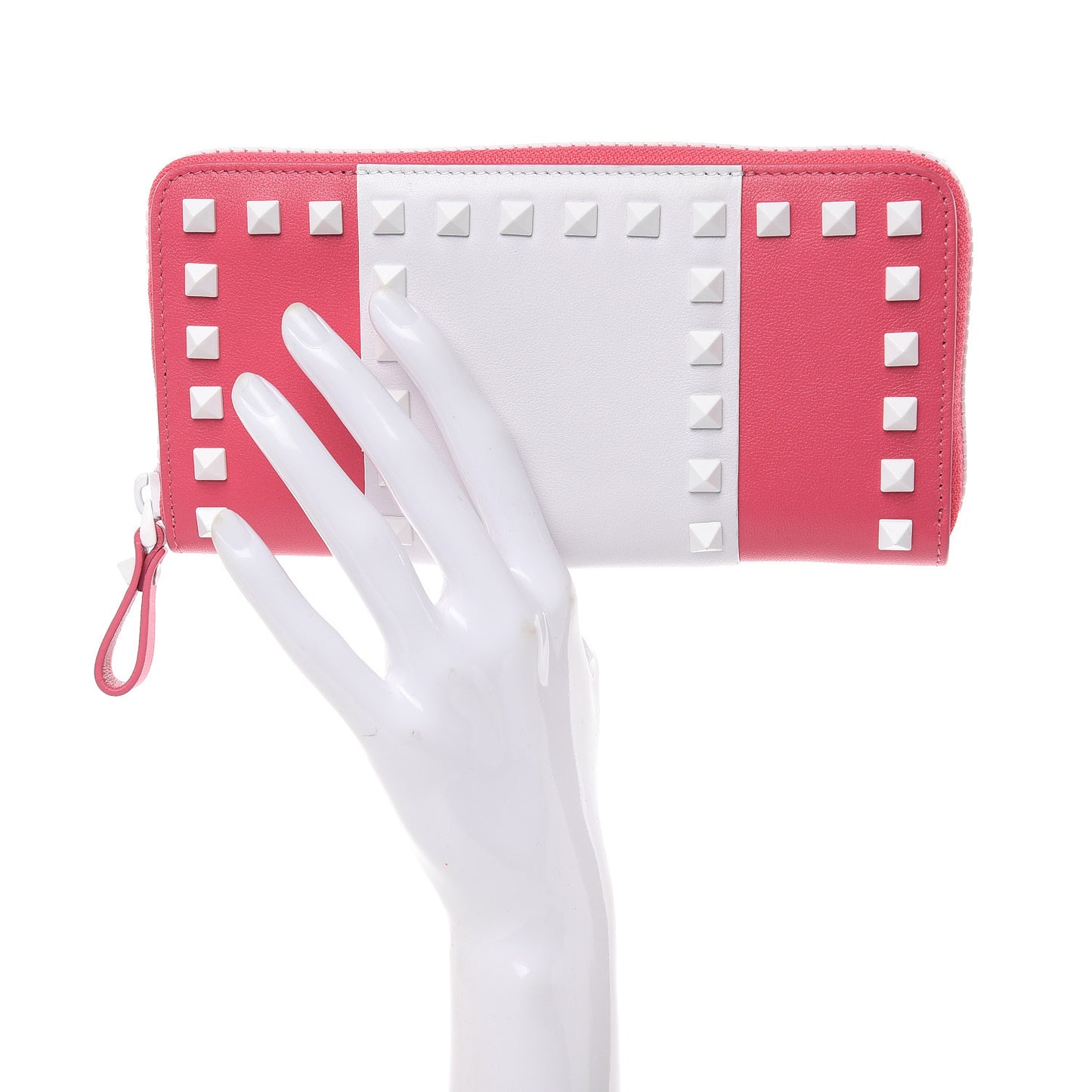 Vitello Colorblock Free Rockstud Zip Around Wallet Shadow Pink White