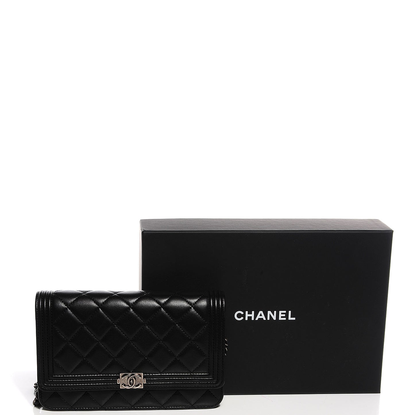 Lambskin Quilted Boy Wallet On Chain WOC Black