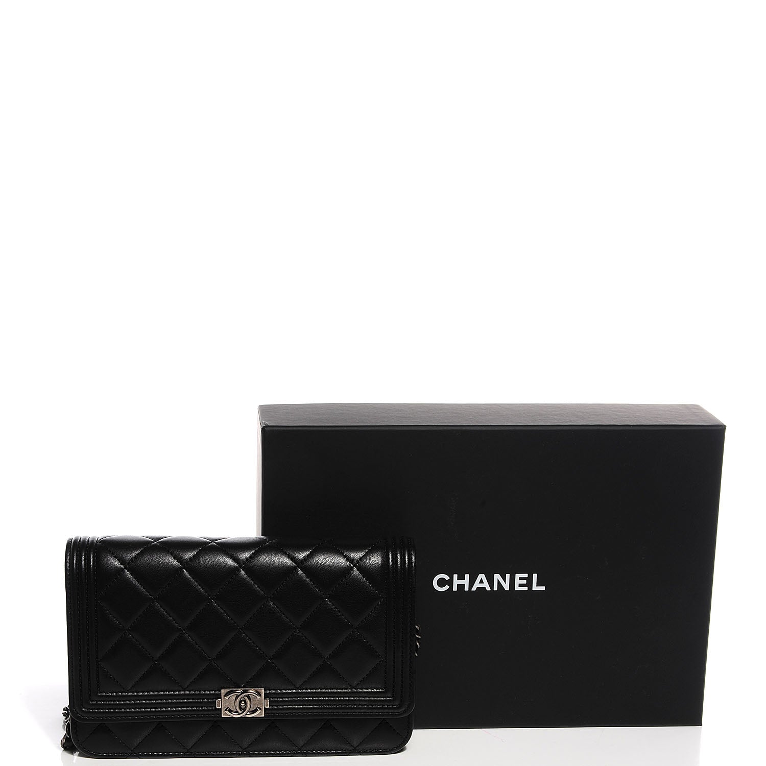 Chanel Lambskin Quilted Boy Wallet On Chain WOC Black 5 of 10