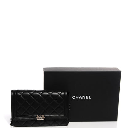 Chanel Lambskin Quilted Boy Wallet On Chain WOC Black 5 of 10