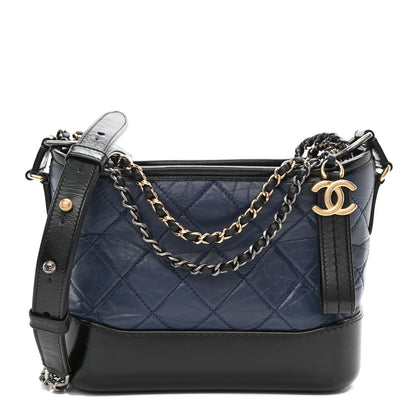 Chanel Aged Calfskin Quilted Small Gabrielle Hobo Navy Black 1 of 9