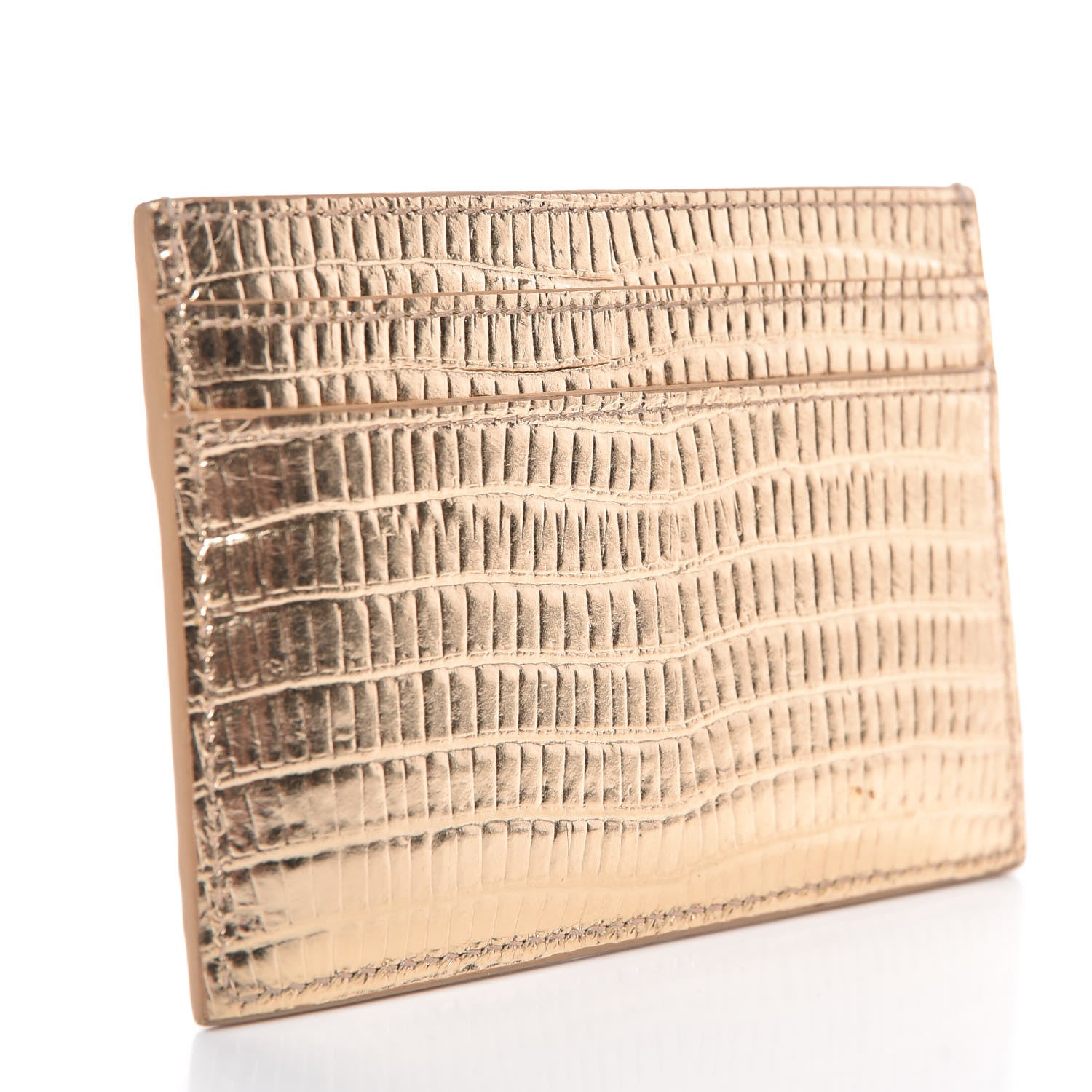Saint Laurent Metallic Lizard Calfskin Embossed Card Case Gold 3 of 8
