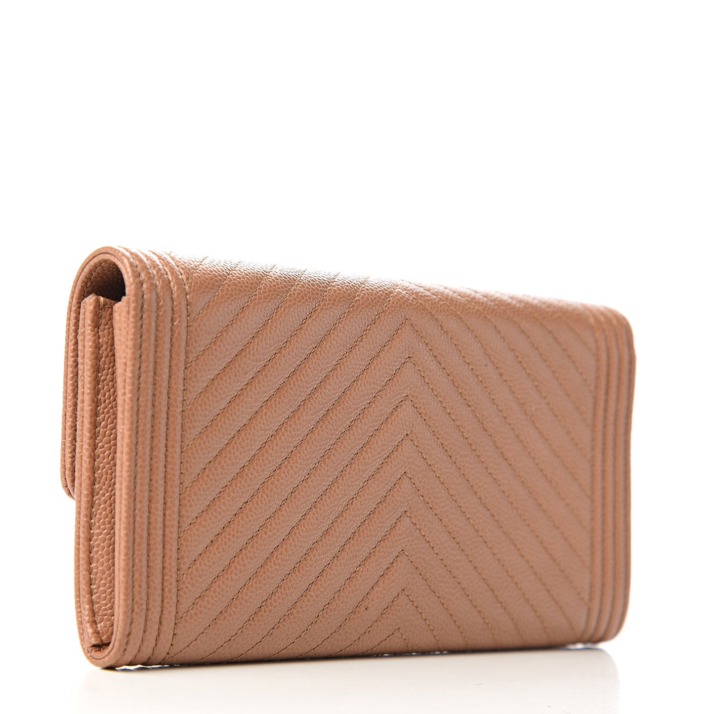 Caviar Chevron Quilted Boy Flap Wallet Dark Beige