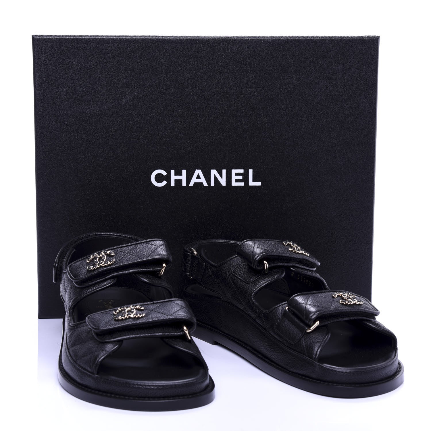 Chanel Grained Calfskin Velcro Dad Sandals 37 Black 10 of 10