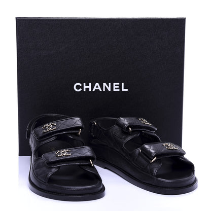 Chanel Grained Calfskin Velcro Dad Sandals 37 Black 10 of 10