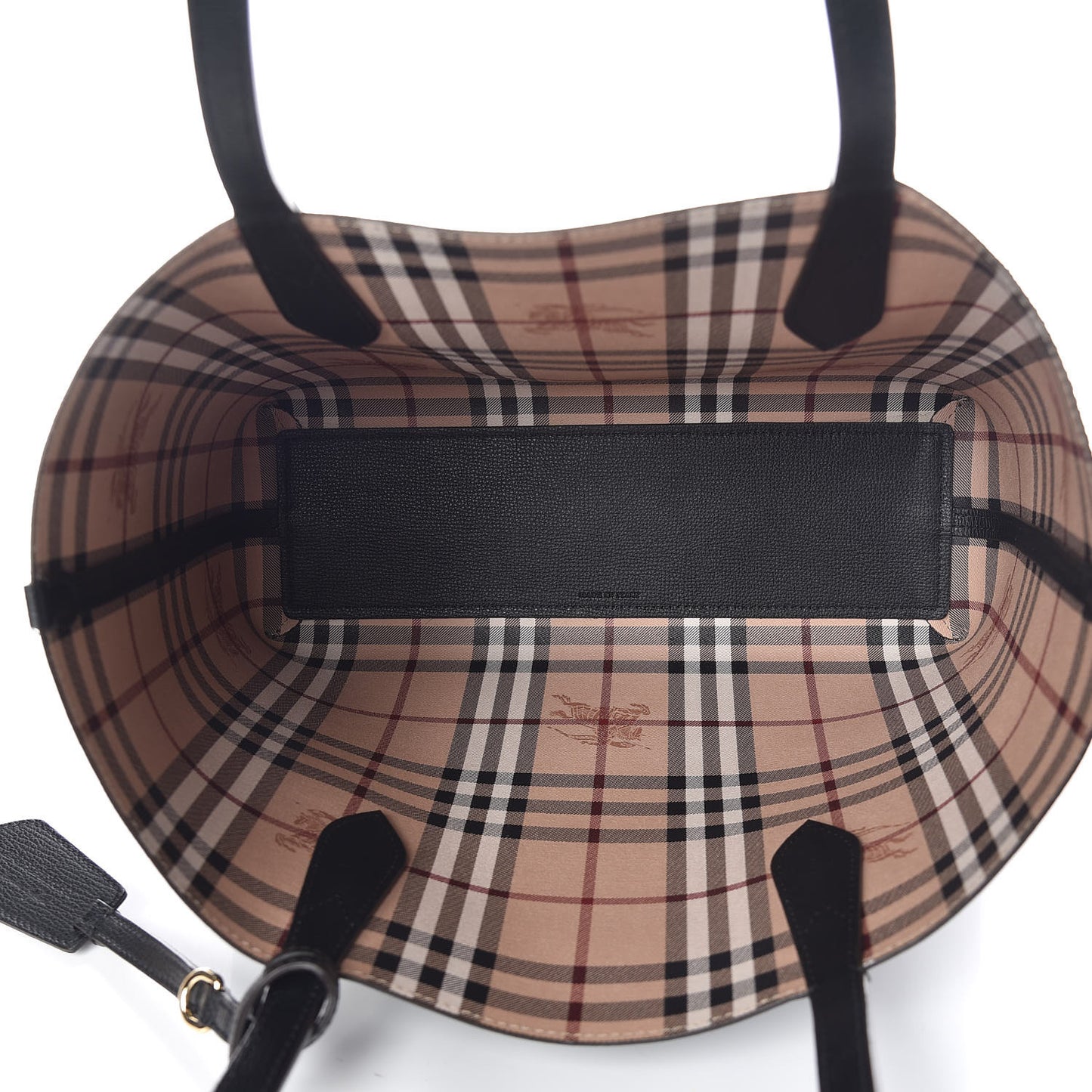 Grainy Calfskin Haymarket Check Small Reversible Tote Black