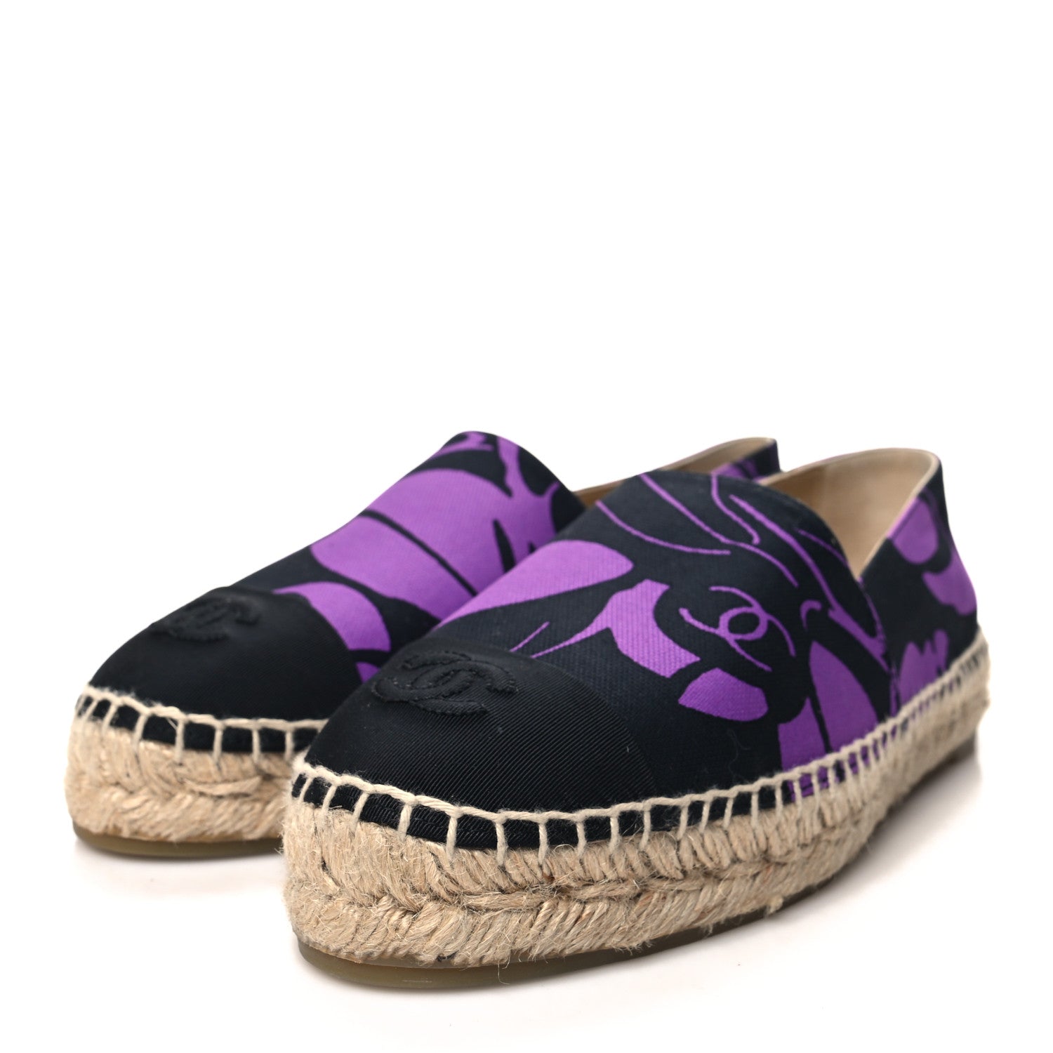Chanel Cotton Grosgrain CC Printed Espadrilles 38 Purple Black 3 of 11