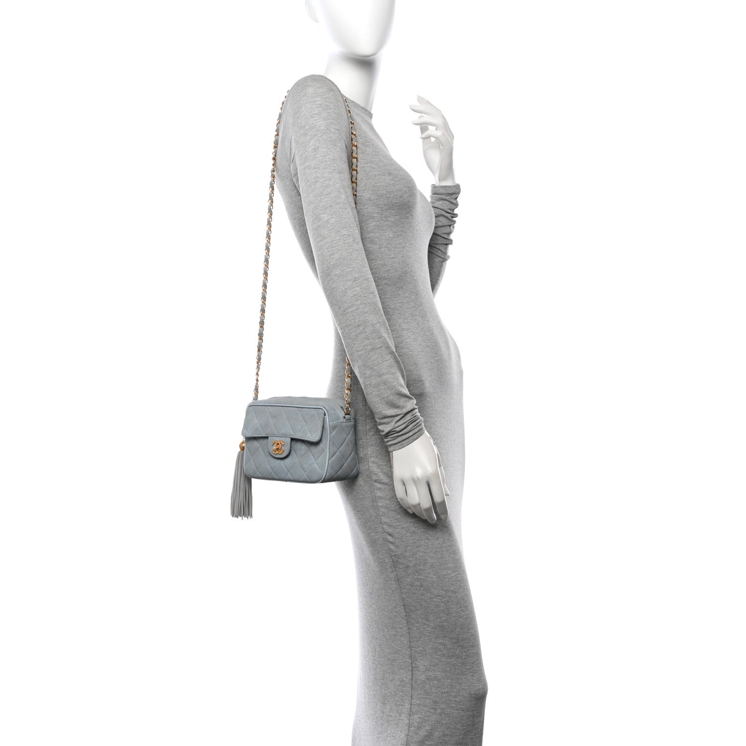 Chanel Suede Quilted CC Tassel Camera Case Light Blue 2 of 12