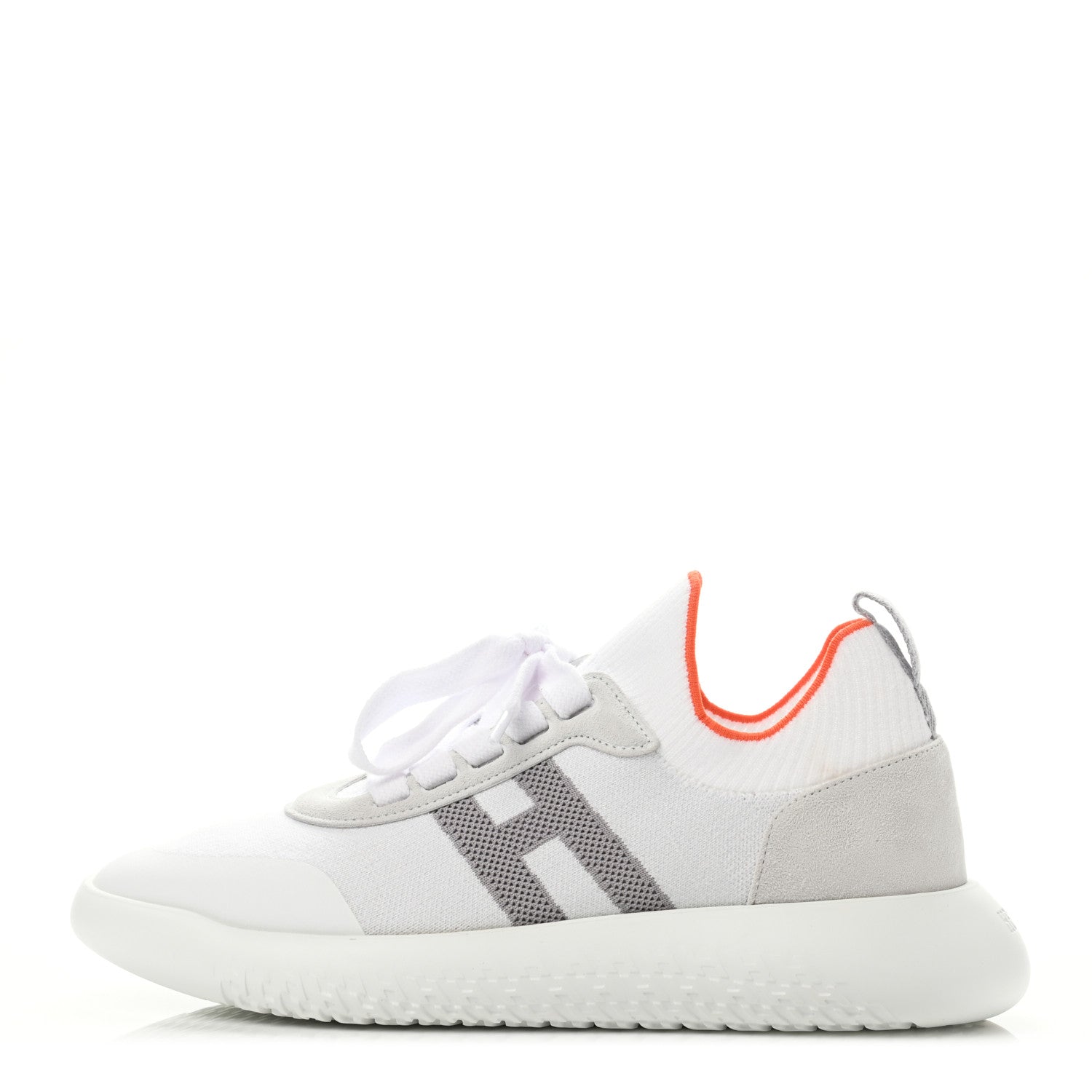 Hermes Knit Suede Goatskin Womens Crew Sneakers 37.5 White Gris 1 of 4