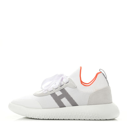 Hermes Knit Suede Goatskin Womens Crew Sneakers 37.5 White Gris 1 of 4