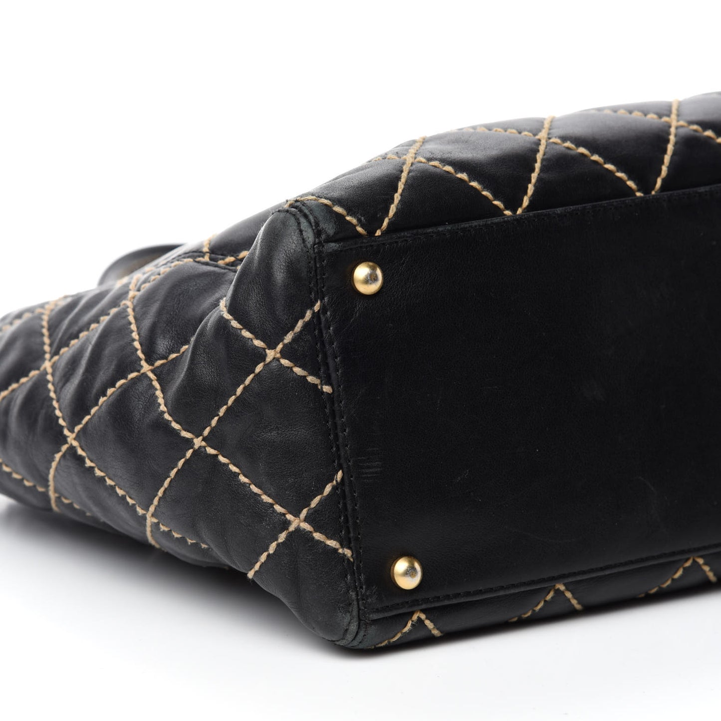 Calfskin Contrast Stitch Surpique Tote Black