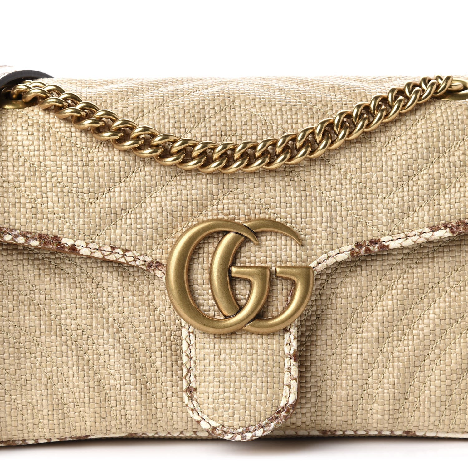Gucci Raffia Elaphe Matelasse Small GG Marmont Shoulder Bag Natural Cream Brown 10 of 10