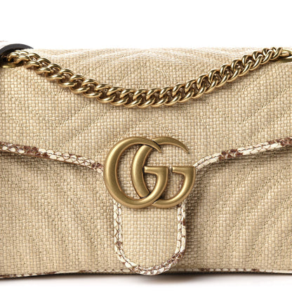 Gucci Raffia Elaphe Matelasse Small GG Marmont Shoulder Bag Natural Cream Brown 10 of 10