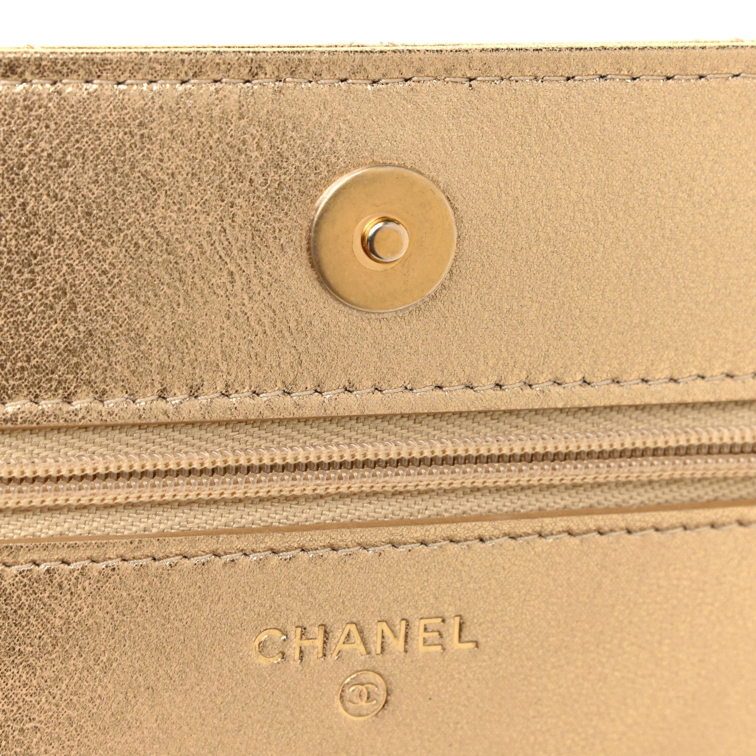 Chanel Metallic Lambskin Quilted Wallet On Chain WOC Gold 11 of 13