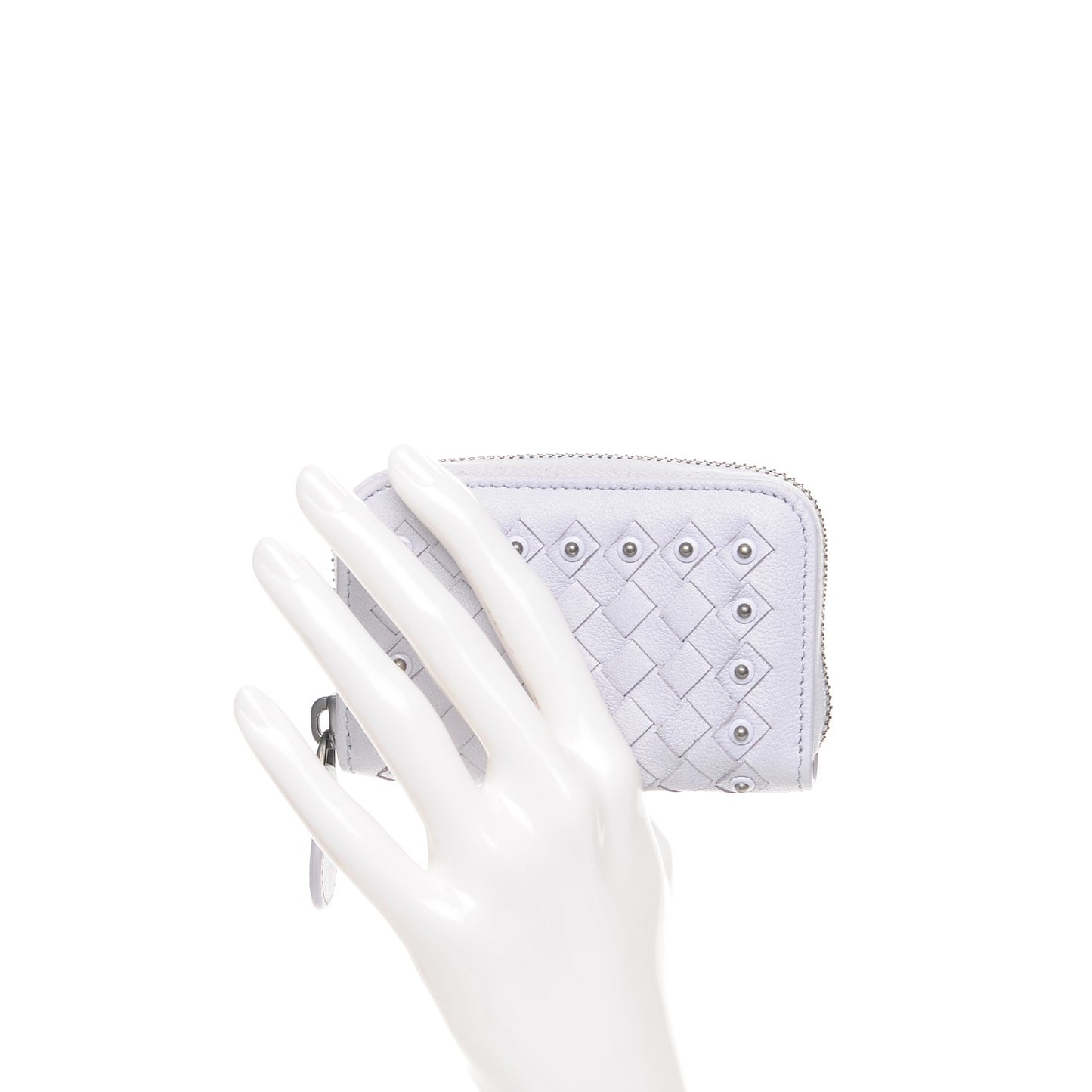 Nappa Intrecciato Studded Zip Around Coin Purse Oyster Lilac