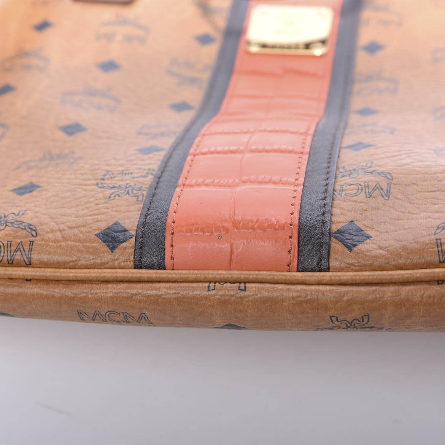 MCM Visetos Crocodile Embossed Medium Liz Shopper Tote Cognac 11 of 15