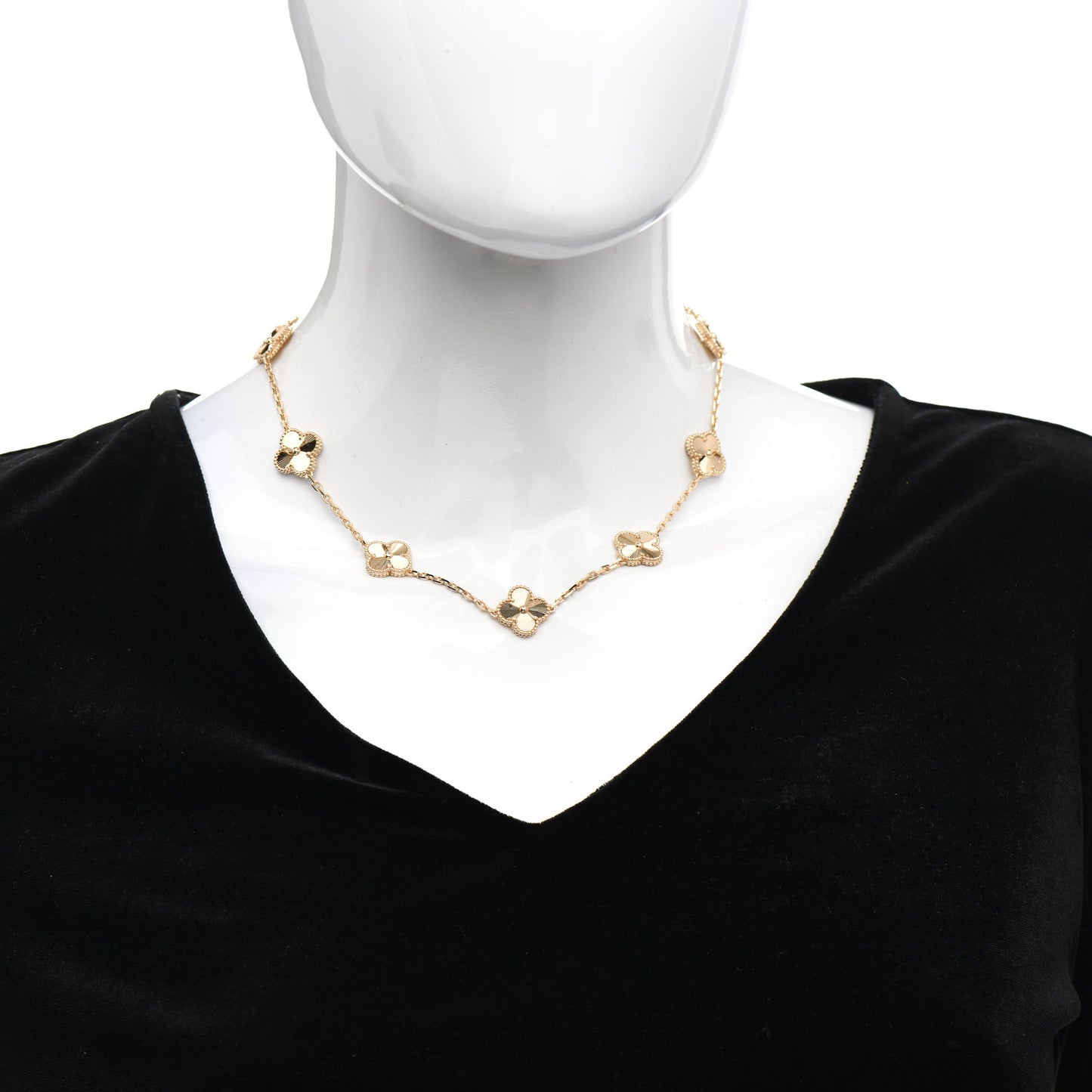 18K Yellow Gold 10 Motifs Guilloche Vintage Alhambra Necklace