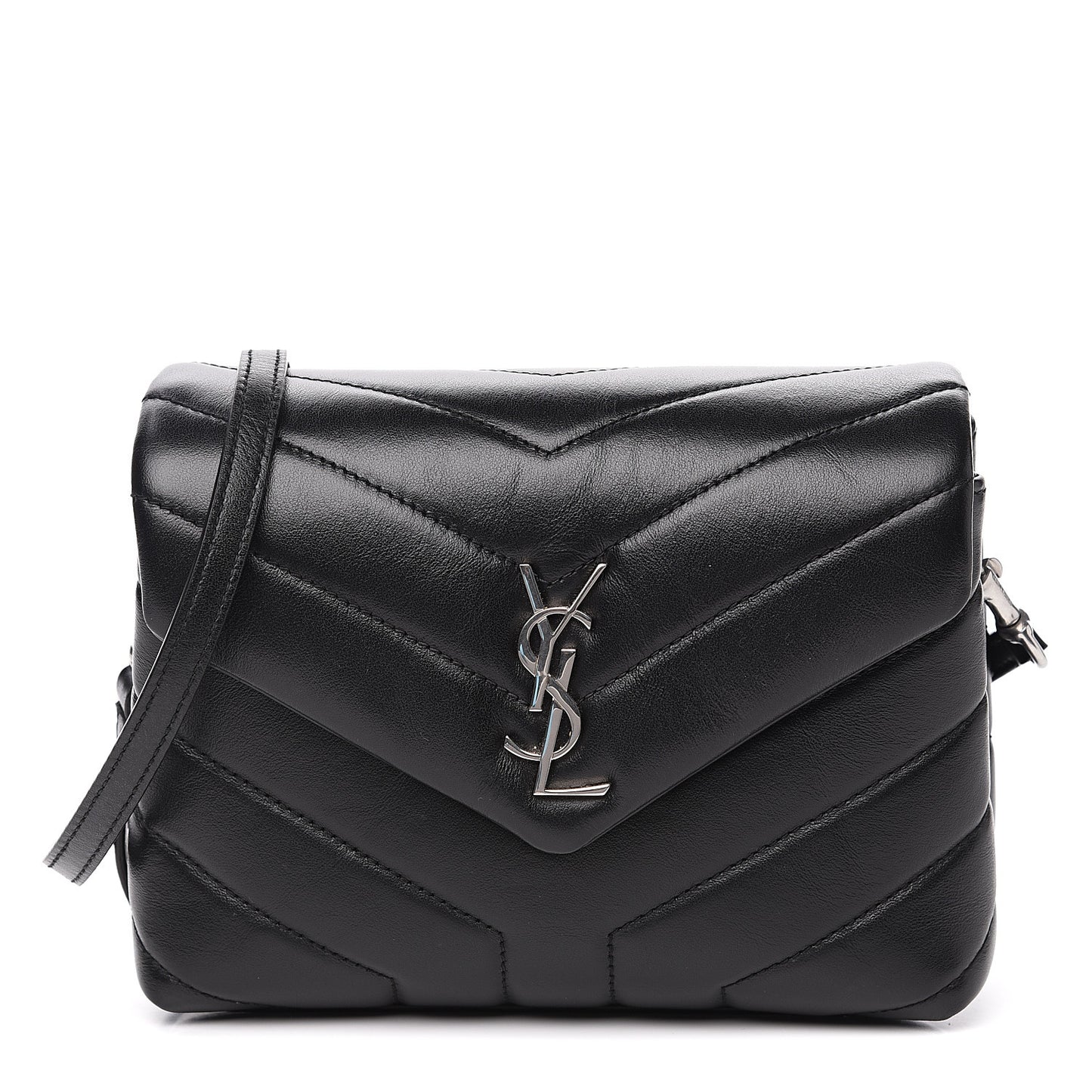 Calfskin Y Quilted Monogram Toy Loulou Crossbody Bag Black