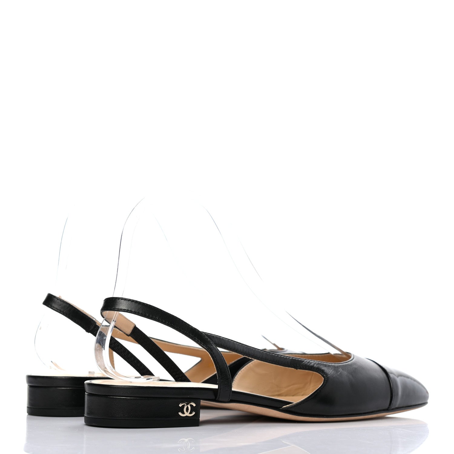Chanel Goatskin Grograin Cap Toe CC Slingback 35.5 Black 4 of 8