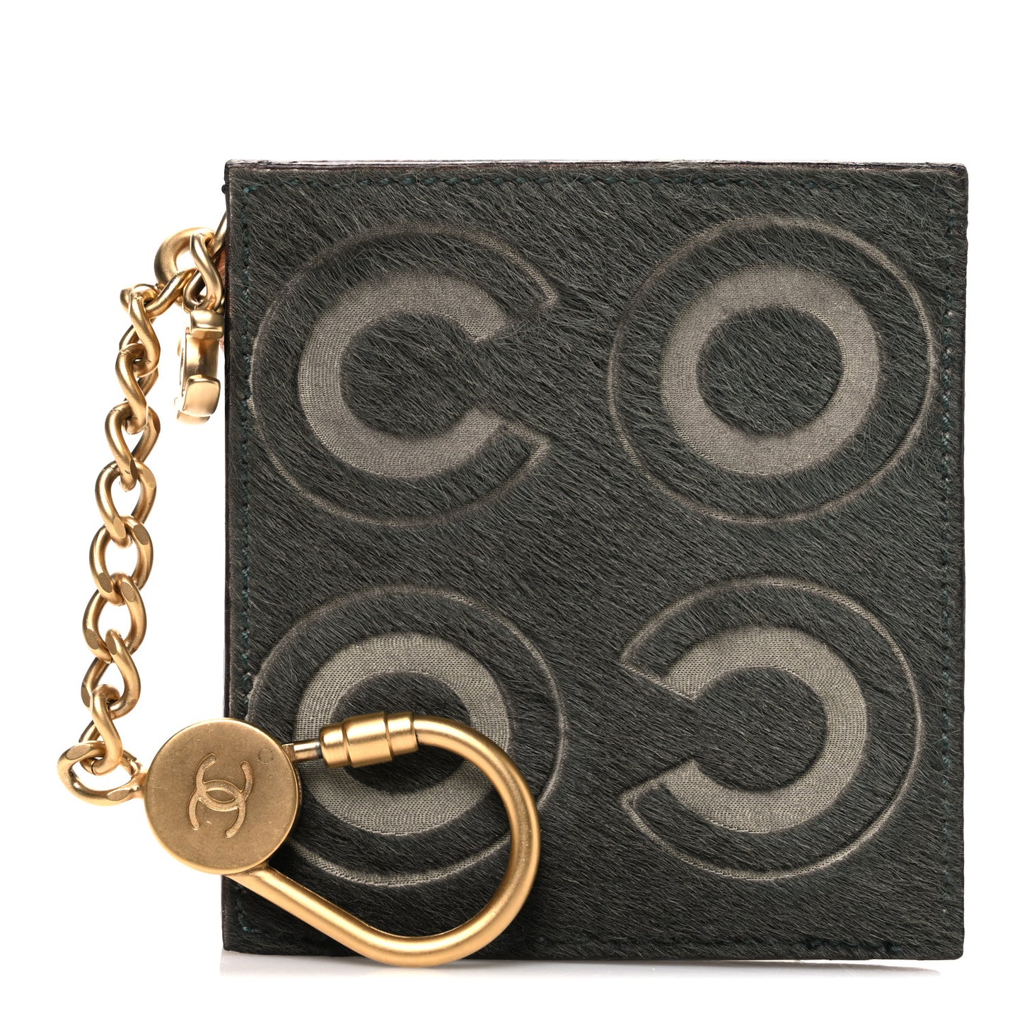 Pony Hair CocoDouble Key Pouch Green Rose