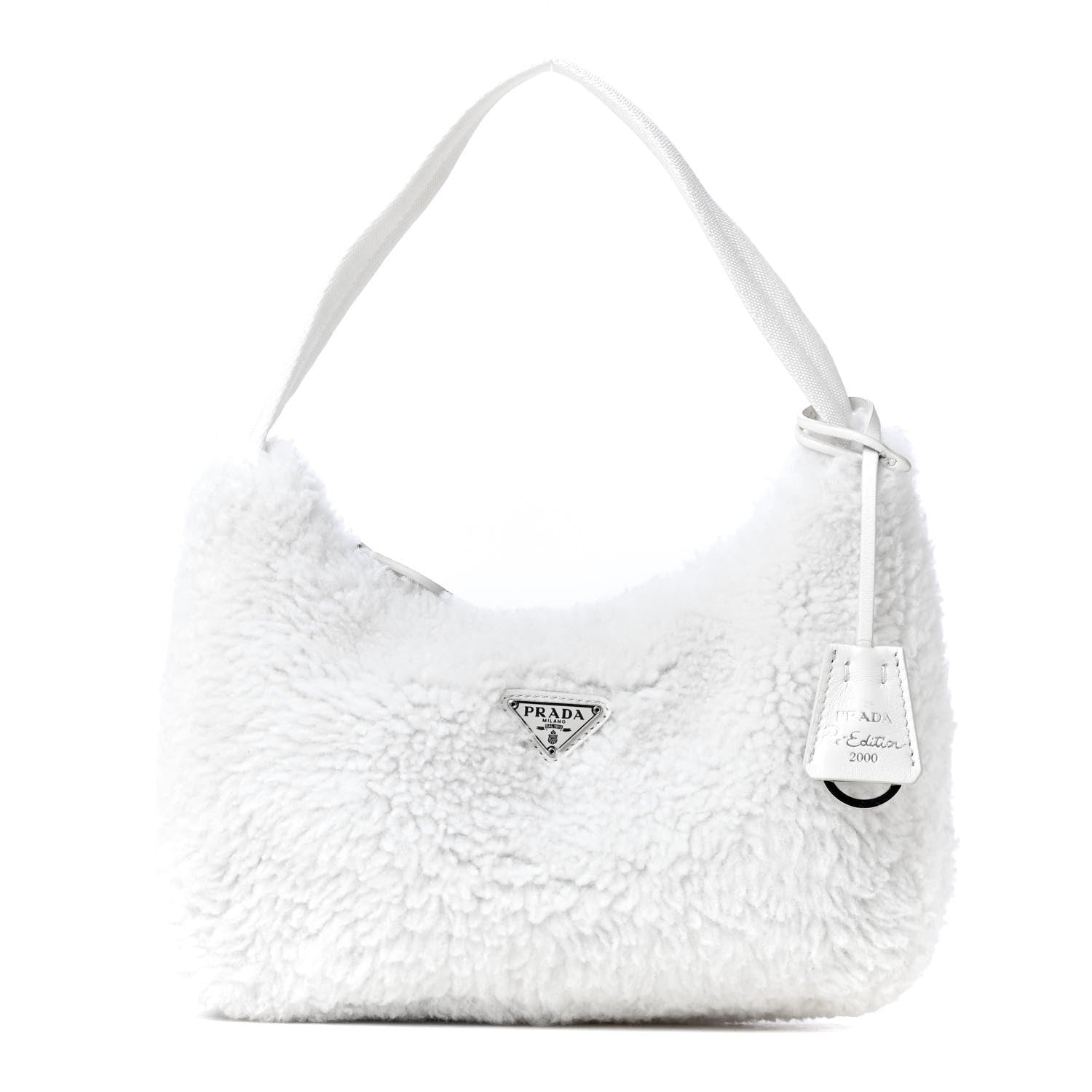 Prada Shearling Mini Re-Edition 2000 Bag White 1 of 8
