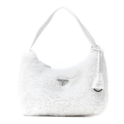 Prada Shearling Mini Re-Edition 2000 Bag White 1 of 8