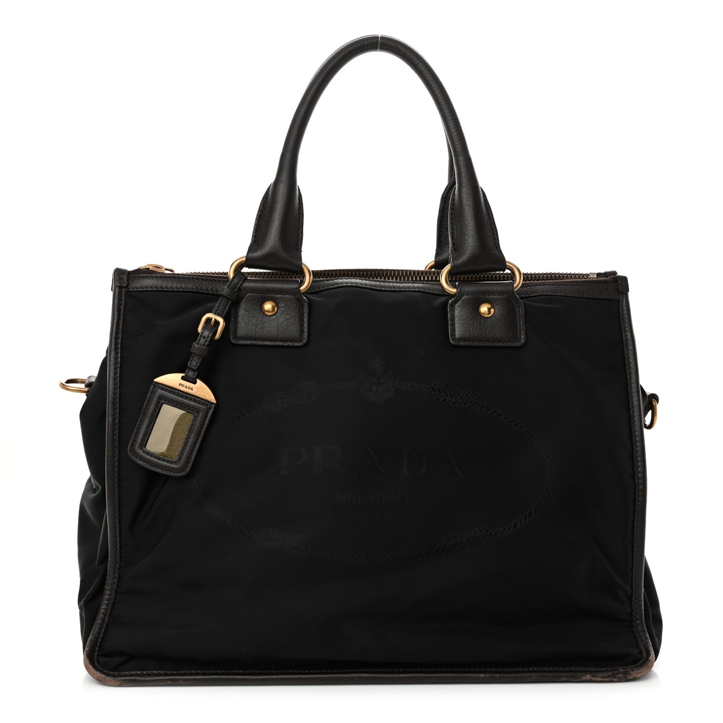 Tessuto Nylon Jacquard Logo Tote Black Teak