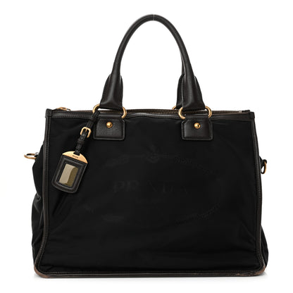 Prada Tessuto Nylon Jacquard Logo Tote Black Teak 1 of 15