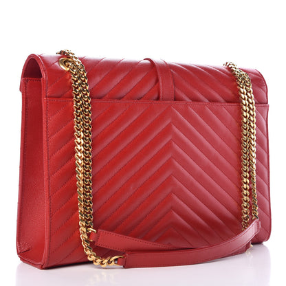 Saint Laurent Grain De Poudre Matelasse Chevron Large Monogram Satchel Lipstick Red 3 of 9