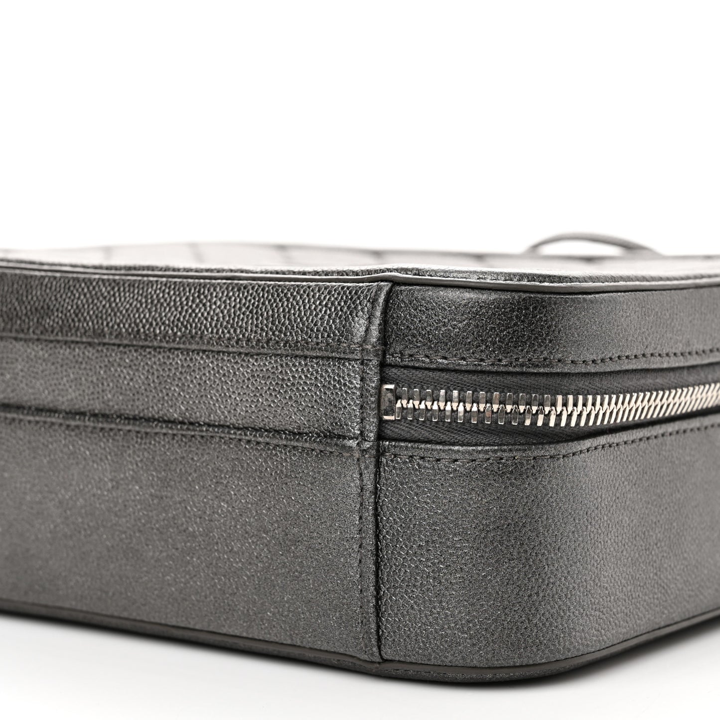 Metallic Caviar Quilted Medium CC Filigree Vanity Case Dark Silver