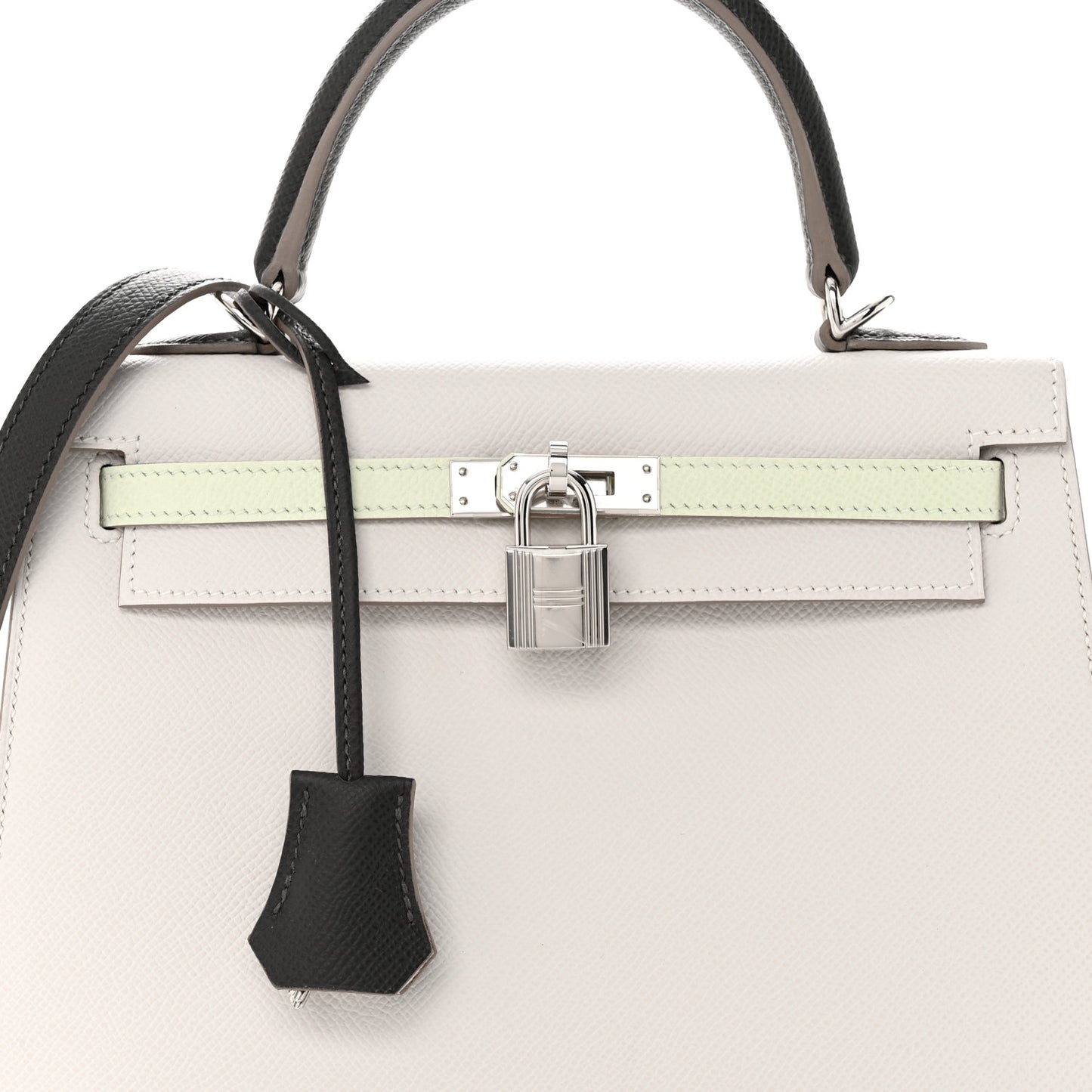 Epsom Tri-Color Kelly Sellier 25 Gris Pale Vert Fizz Graphite