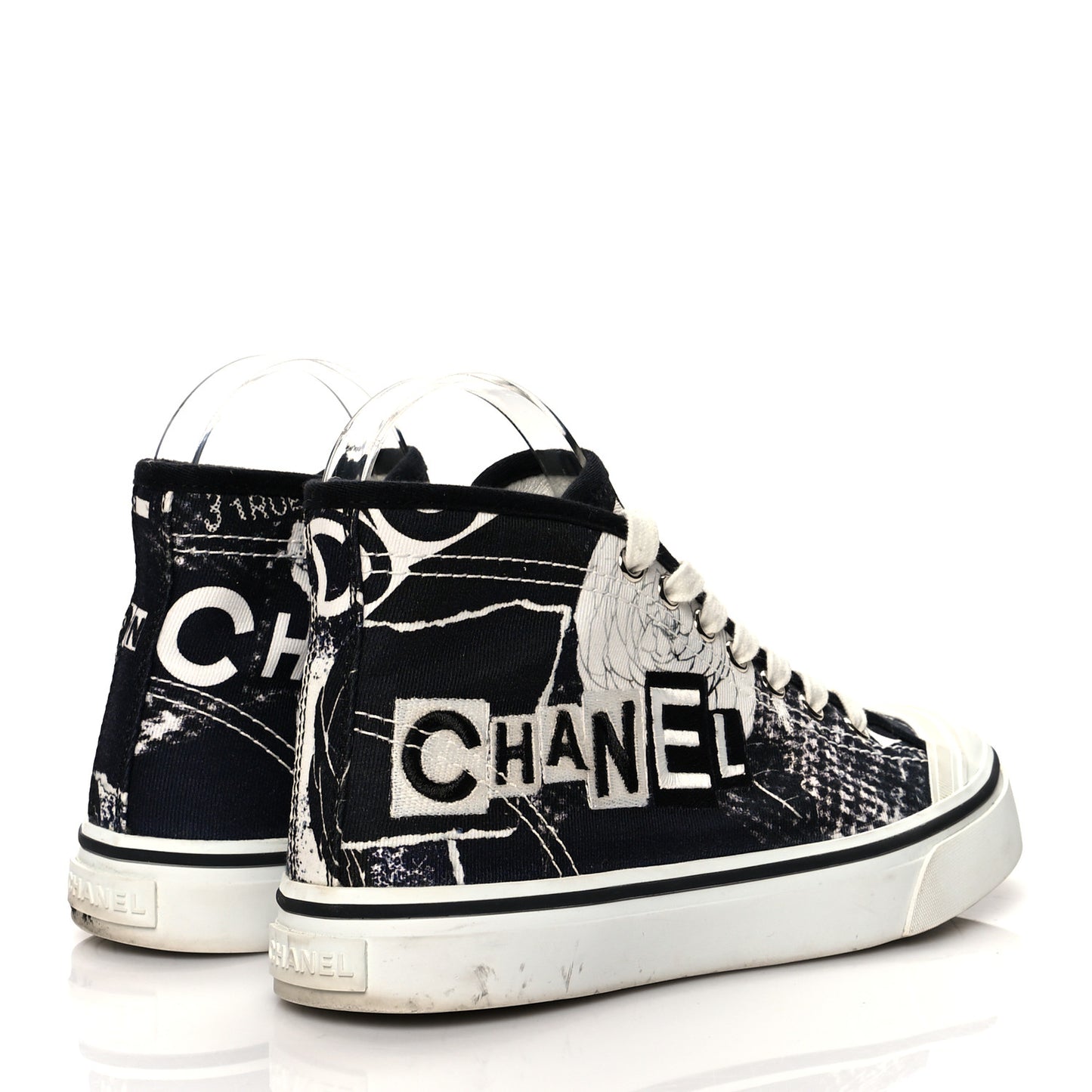 Printed Fabric High Top Logo Sneakers 37 White Black