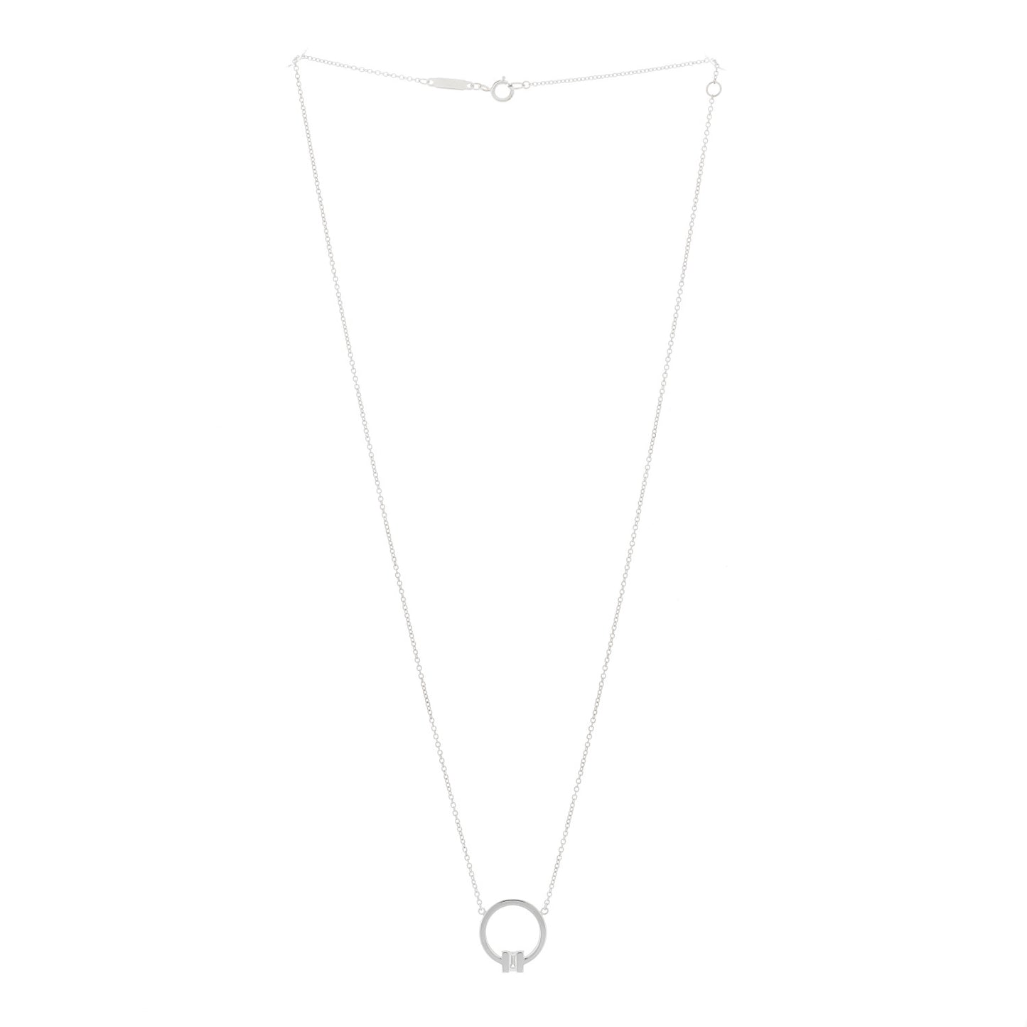 18K White Gold Diamond Tiffany T Baguette Pendant Necklace
