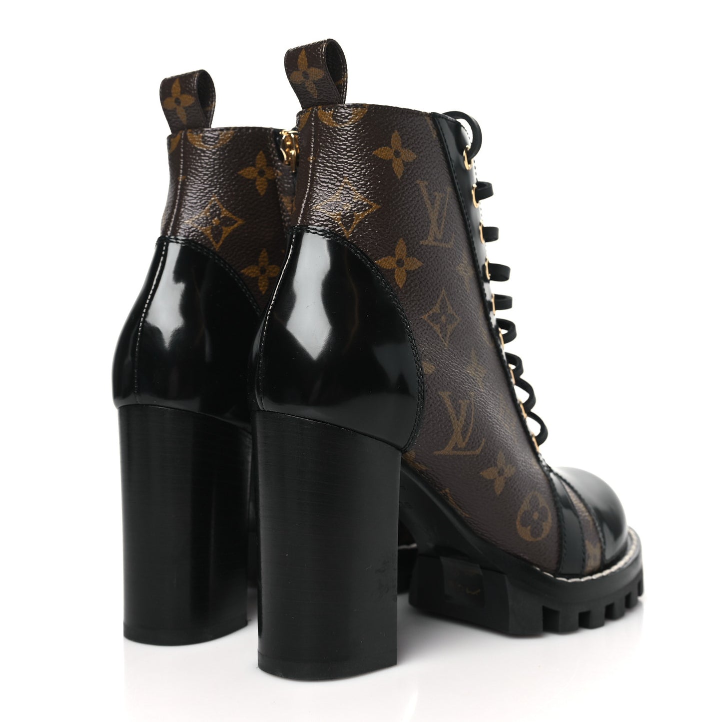 Patent Calfskin Monogram Star Trail Ankle Boots 36 Black