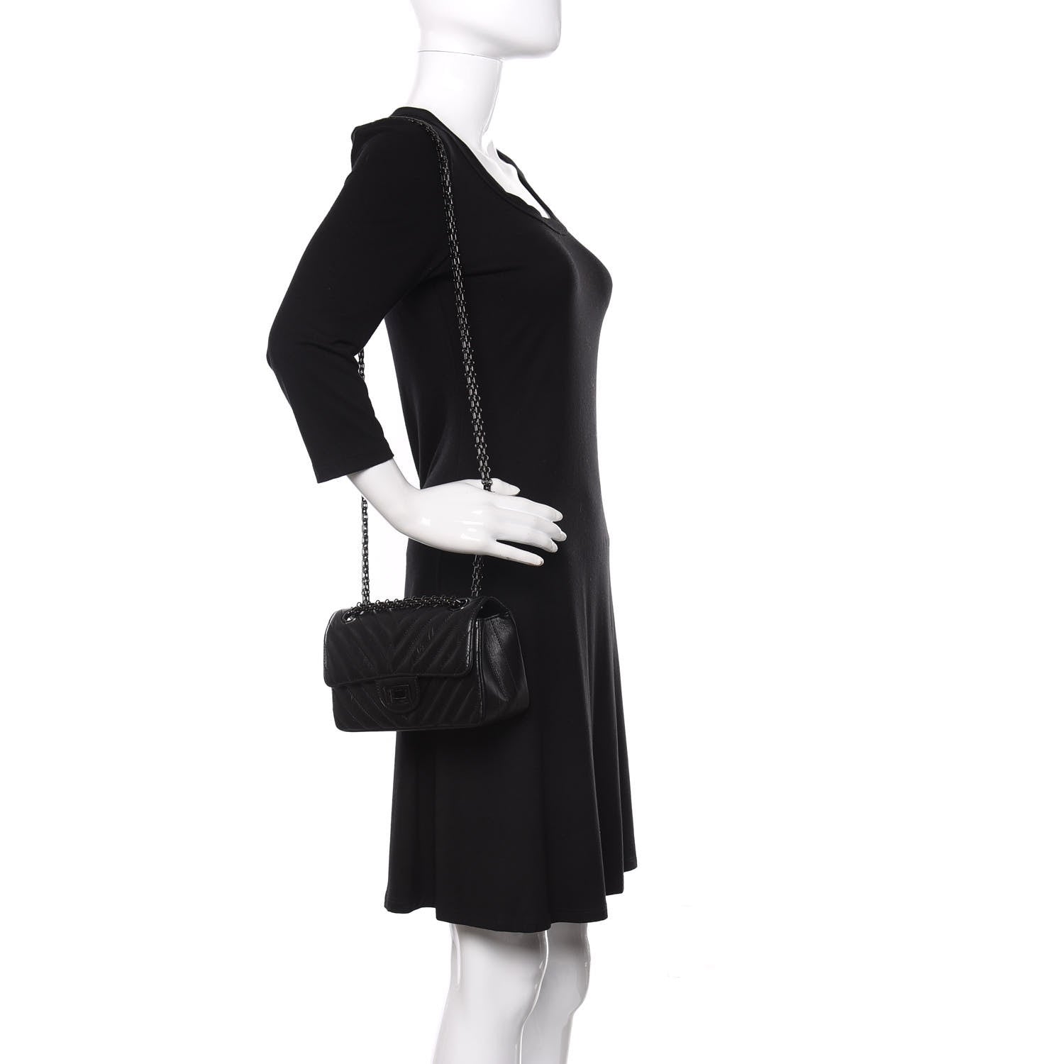 Chanel Aged Calfskin Chevron Quilted 2.55 Reissue Mini Flap So Black 2 of 11