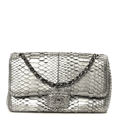 Chanel Metallic Snakeskin Medium Single Flap Silver 1 of 13