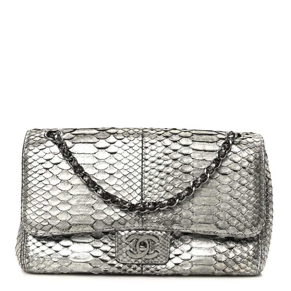 Chanel Metallic Snakeskin Medium Single Flap Silver 1871194 – FASHIONPHILE