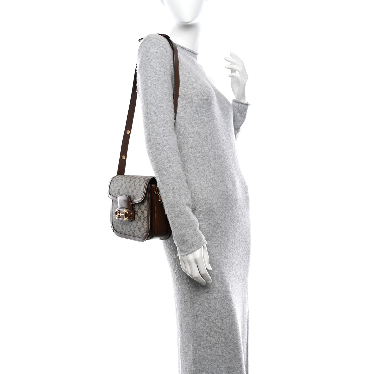 GG Supreme Monogram Horsebit 1955 Shoulder Bag Beige Brown Sugar