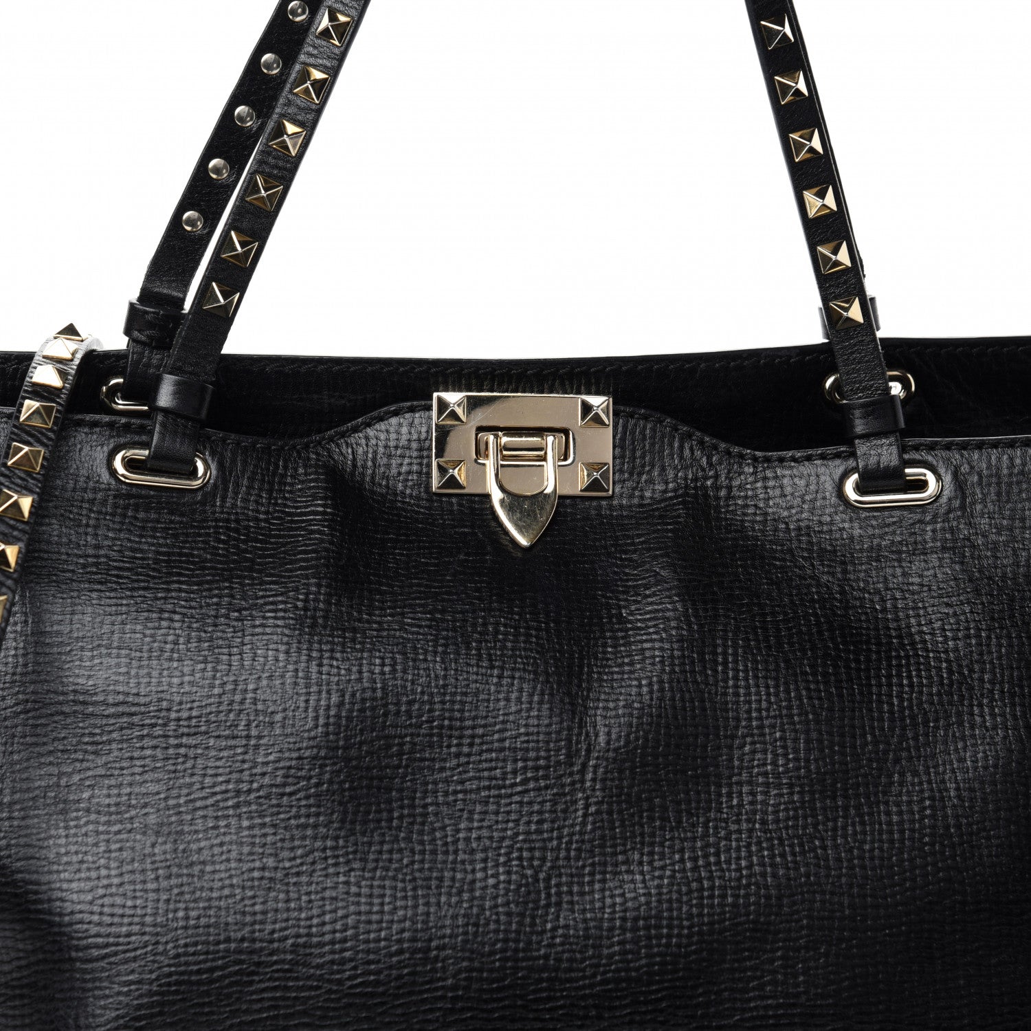 Valentino Garavani Textured Calfskin Medium Rockstud Tote Black 14 of 14